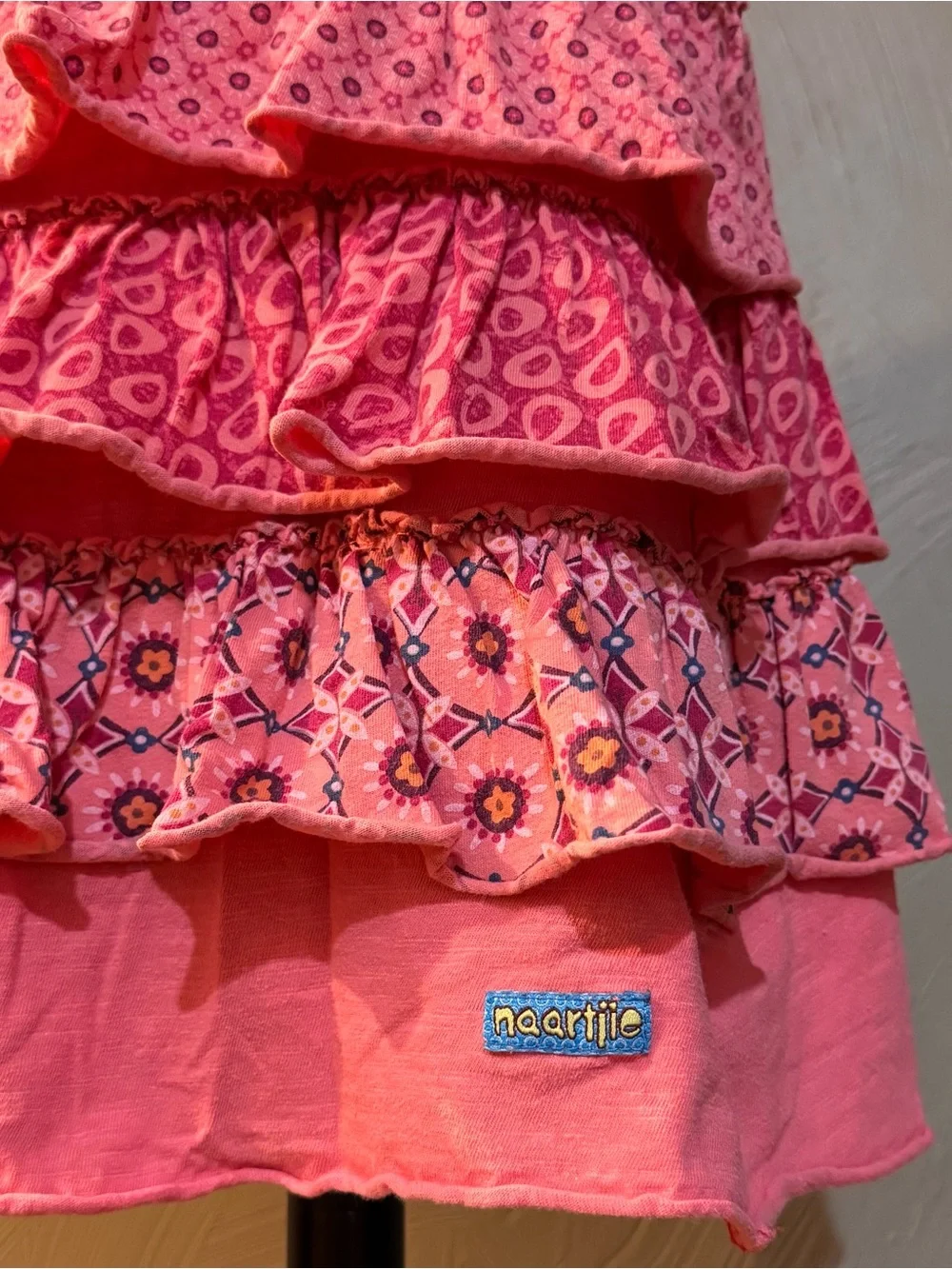 Naartjie Kids Girls Tiered Ruffle Dress Size M (5 Years) Salmon Pink Boho